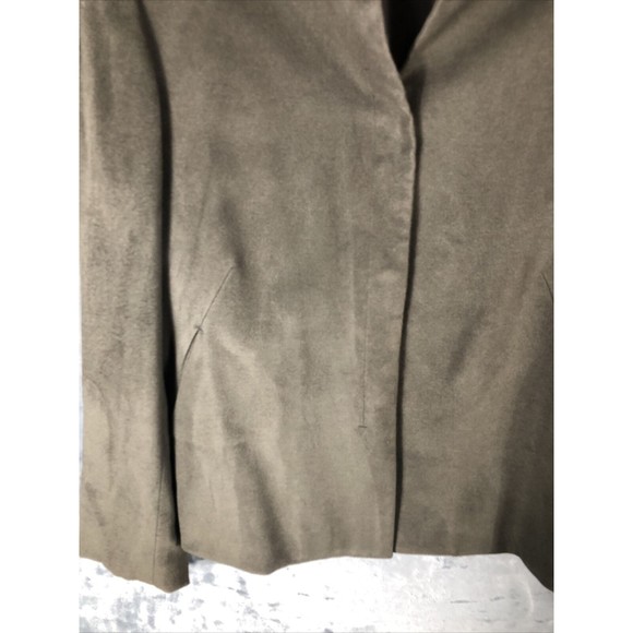 Anne Klein Neiman Marcus Suede Olive Green Women’s Moto Jacket Large Snap Front - Picture 12 of 15